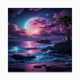 Full Moon Over The Ocean Canvas Print