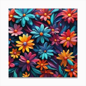 Colorful Flowers blue and orange and red Canvas Print