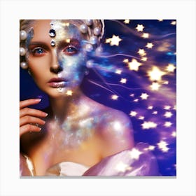 Beautiful Young Woman With Starry Sky Background Canvas Print