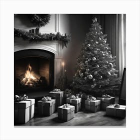Christmas Tree In Front Of Fireplace 6 Canvas Print