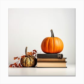 Pumpkins On Books Canvas Print