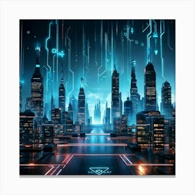 Ai Encapsulates A Futuristic Cityscape Algorithms Visualized As Glowing Streams Flowing Into Encryp (1) Canvas Print