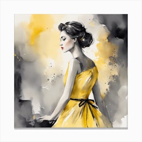Watercolor Of A Woman In Yellow Dress Canvas Print