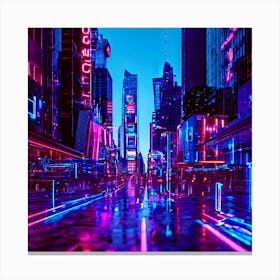 Augmented Reality Interface Holographic Elements Cascading Over A Bustling Cityscape At Dusk Neon 789043003 (3) Canvas Print