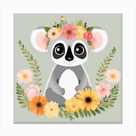 Floral Baby Lemur Nursery Illustration (3) Canvas Print