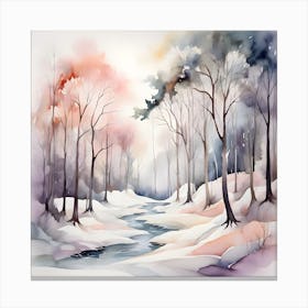 Watercolor Winter Landscape Canvas Print