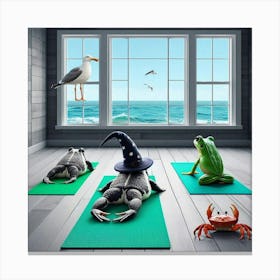 Yoga With Seagulls Canvas Print