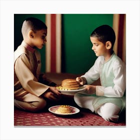 Two Boys Eating Cake Canvas Print