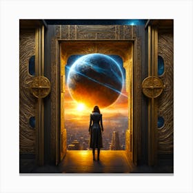 Planet Collision Starting A Apocalyptic End Of A Far Cosmic Civilisation - Detailed Color Painting Canvas Print