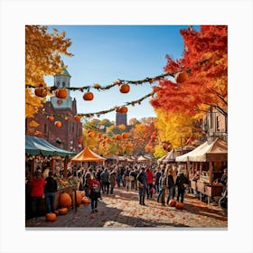 A Quaint Rustic Autumn Festival Scene Where The Dance Of Fiery Oranges Rich Yellows And Deep Reds (2) 1 Canvas Print