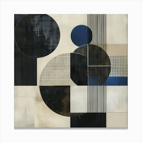 Abstract Geometric Painting - Blue, Beige and Black Circles, Squares and Lines Canvas Print