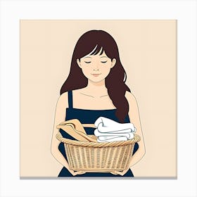 Woman Holding A Laundry Basket Canvas Print