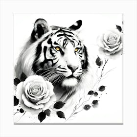 Tiger With Roses 1 Canvas Print