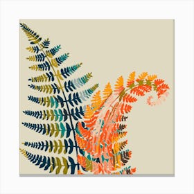 Colorful Fern Leaves Square Canvas Print