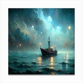 Ship At Night Canvas Print