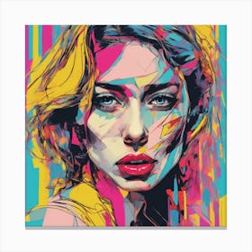 Pop Art Pouting Woman Geometric Color Burst Canvas Print