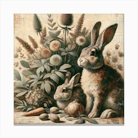 Rabbits And Carrots Art Print Canvas Print