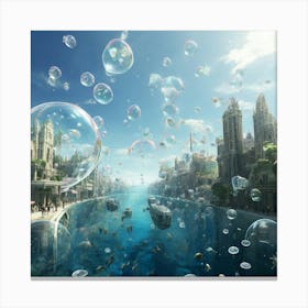 Cityscape With Bubbles 1 Canvas Print