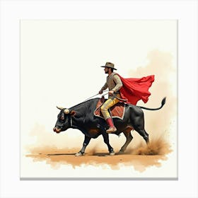 Watercolor Image Of A Traditional Spanish Bullfight In Action Canvas Print