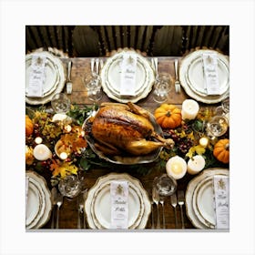 An Old World Thanksgiving Feast Waiting To Unroll In Watercolor Vintage Table Setting With Metallic 2 1 Canvas Print