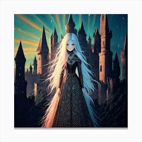 Firefly Gothic, Woman, Sinister, Medieval, Castle, Sun, Colored Rays, Dramatic, Eerie, Mysterious, D (3) Canvas Print