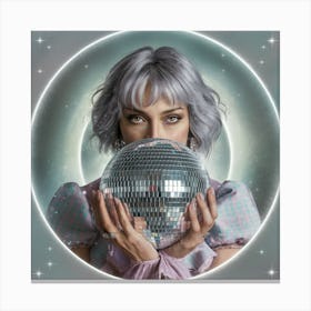 Woman With White Hair Holding A Disco Ball (1) Canvas Print