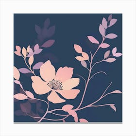 Branch With Navy Blue Flower, Peach & Lilac Canvas Print