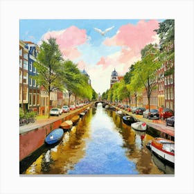 Amsterdam Canal Summer Aerial View Painting Art Print 3 Canvas Print