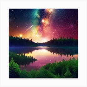 Starry Sky Over Lake 13 Canvas Print