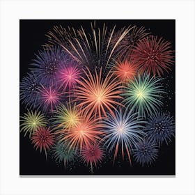 Fireworks On Black Background Canvas Print