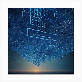 Geometric Blue Cubes Form A Grid Like Network Suspended In Mid Air, Representing The Complexity Of Digital Systems Through Futuristic 3d Visualization 3 Canvas Print