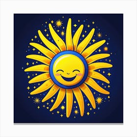 Lovely smiling sun on a blue gradient background 118 Canvas Print