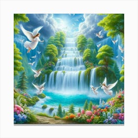 Angels And Waterfall 1 Canvas Print