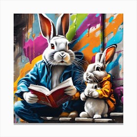 Rabbits Reading Canvas Print