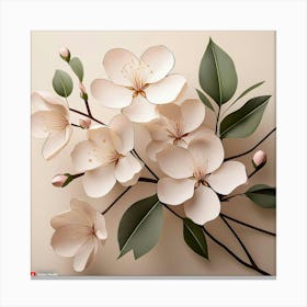 Firefly Soft Cherry Blossoms With Minimal Black Outlines On A Beige Background, With Subtle Leaves I (5) Canvas Print