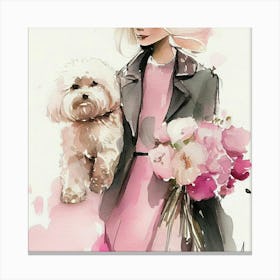 Watercolor Of A Girl With A Dog 1 Canvas Print