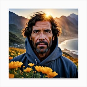 Man in Flowers Canvas Print