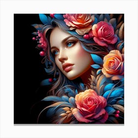 Beautiful Girl With Roses 1 Canvas Print