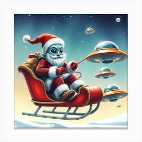 Alien Santa Claus In Sleigh with Ufos Canvas Print