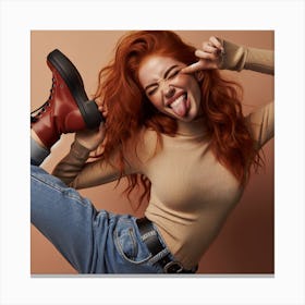 Redhead Woman In Jeans Canvas Print