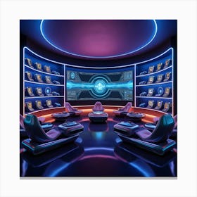 A Breathtakingly Detailed Hyper-Realistic Illustration 0f A Futuristic Mancave Canvas Print