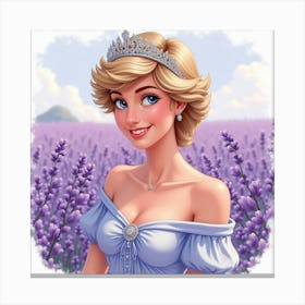 Princess Diana Smiling With A Delicate Lavender Watercolor Field Behind Canvas Print