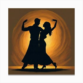 Silhouette Of Couple Dancing Canvas Print