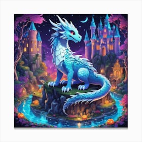 Blue Dragon In A Castle Canvas Print