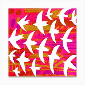Birds Red Square Canvas Print