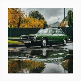 Green Car In A Puddle Canvas Print