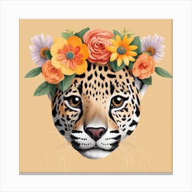 Floral Baby Jaguar Nursery Illustration (28) Canvas Print