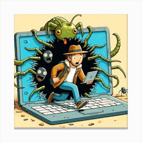 Cartoon Illustration Of A Computer Virus Canvas Print