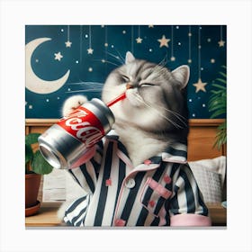 A Cat In Pajamas Drinking Diet Coke 3 Canvas Print