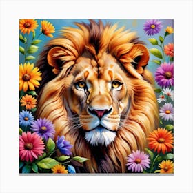 Wild Harmony: Lions Embraced By Nature's Floral Symphony Canvas Print